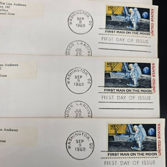 1969 First Day Of Issue Moon Landing Covers With 10¢ Postage Stamp Lot LI3020 - Picture 7 of 10